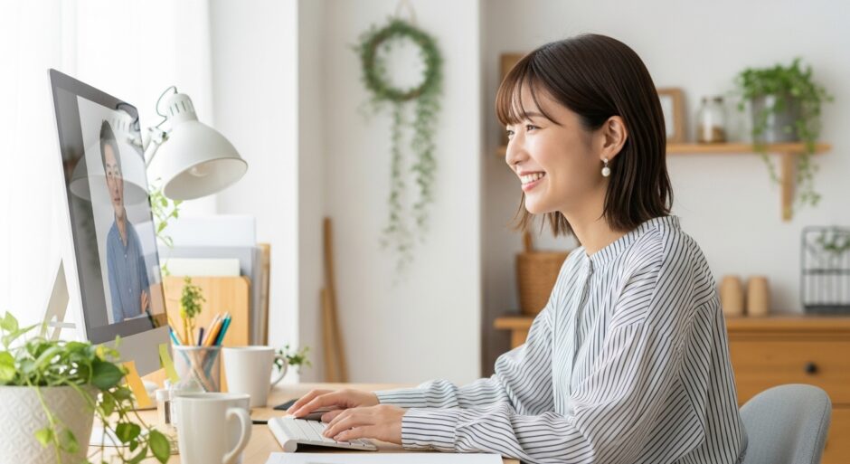 カジュアルな服装でリラックスした雰囲気