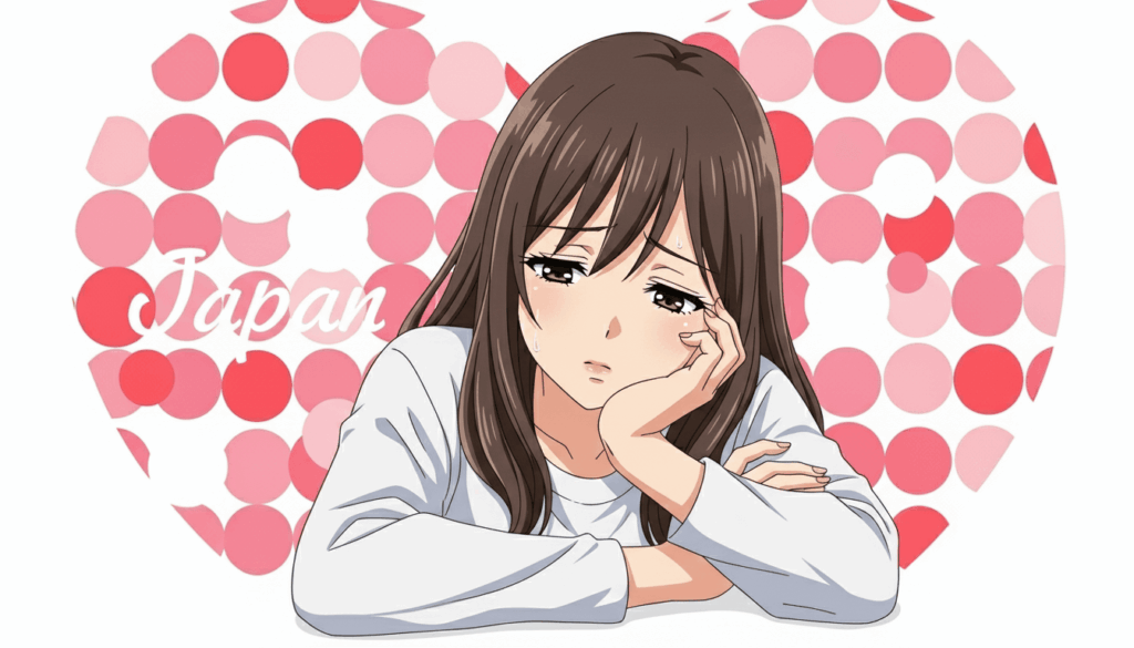 上目遣いの方法に悩む女性のイラスト