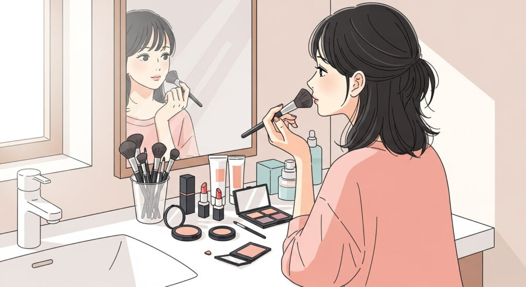 メイクしているイラスト