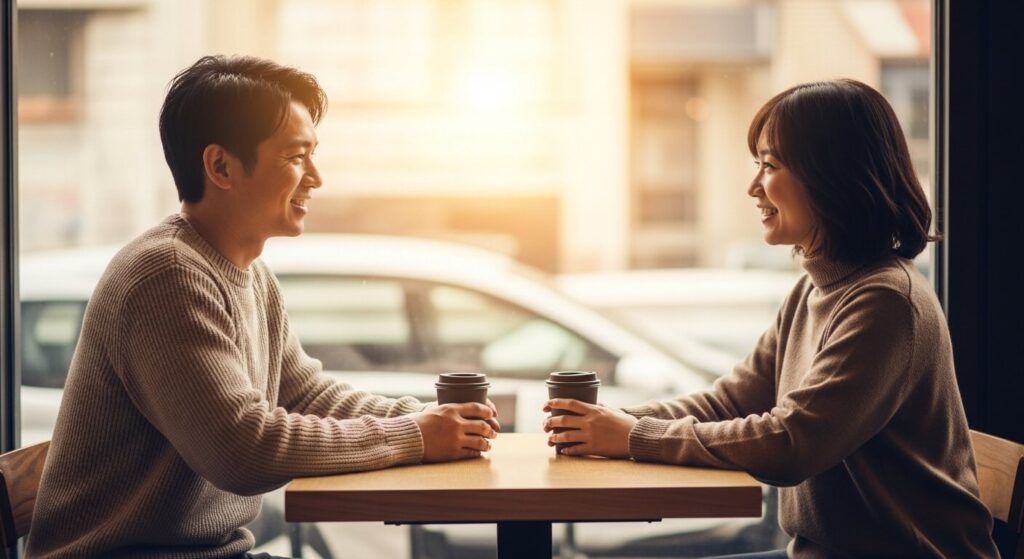 カフェにいるカップル