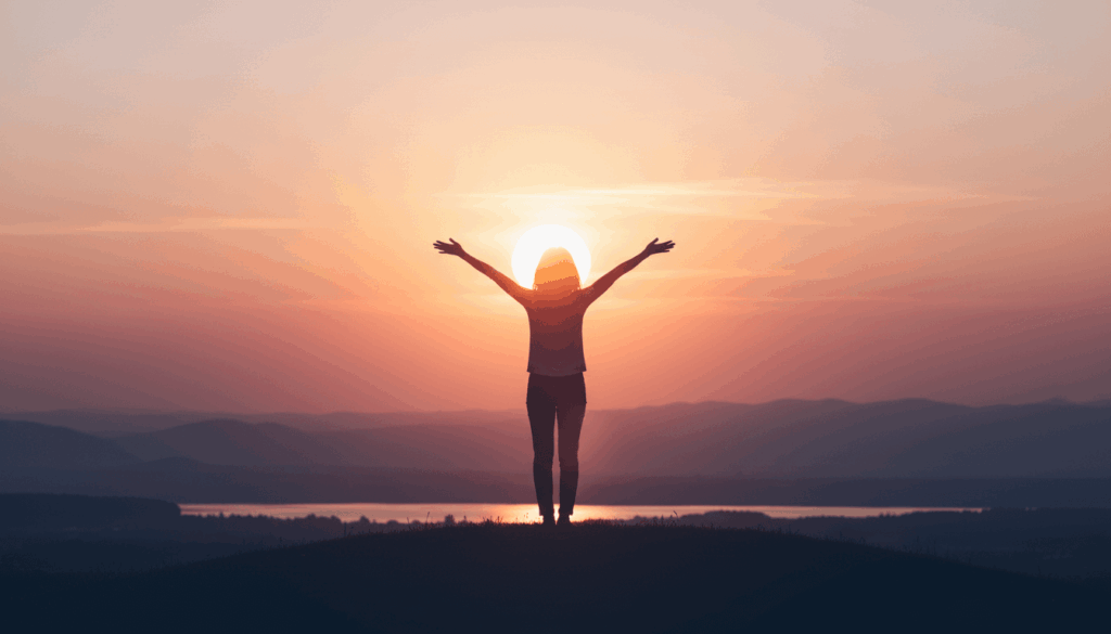 両手を広げている女性のシルエット