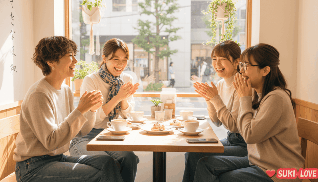友人とカフェを楽しむ女性