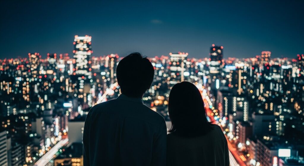 夜景を見ているカップル