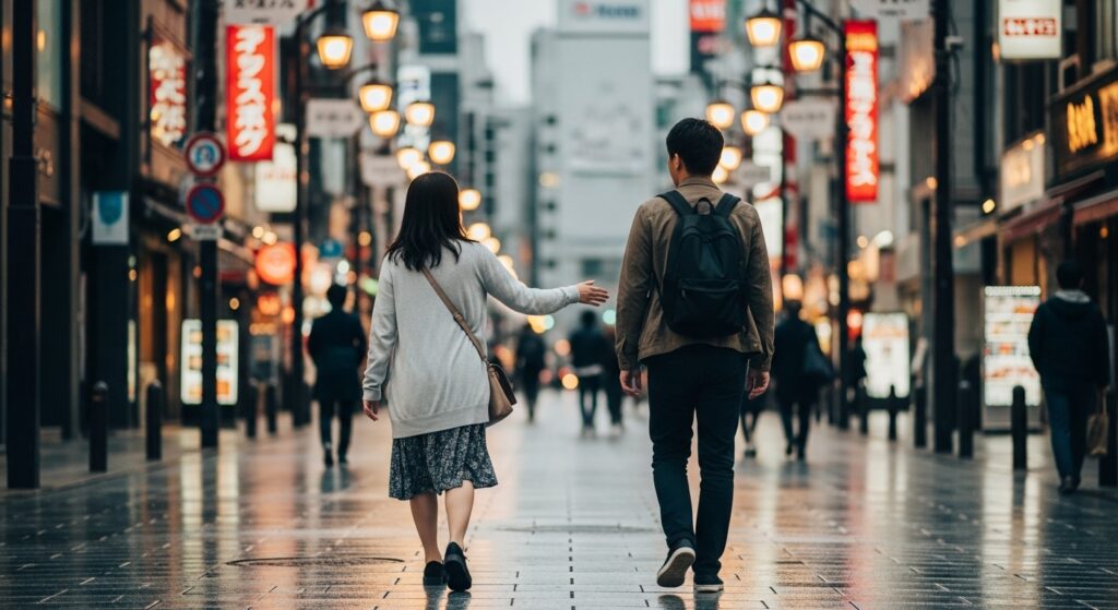 友達以上恋人未満の距離で歩く二人