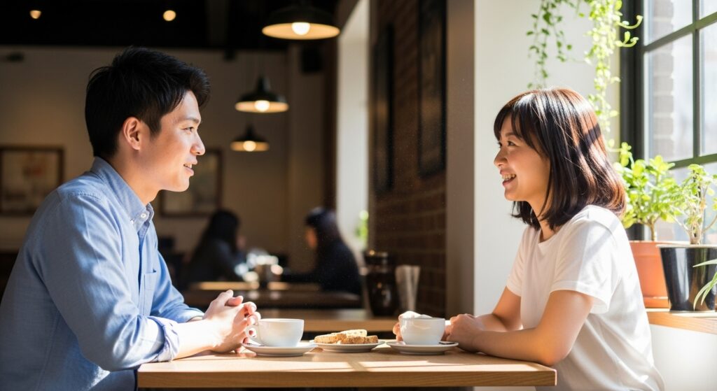 カフェで二人で話す男女