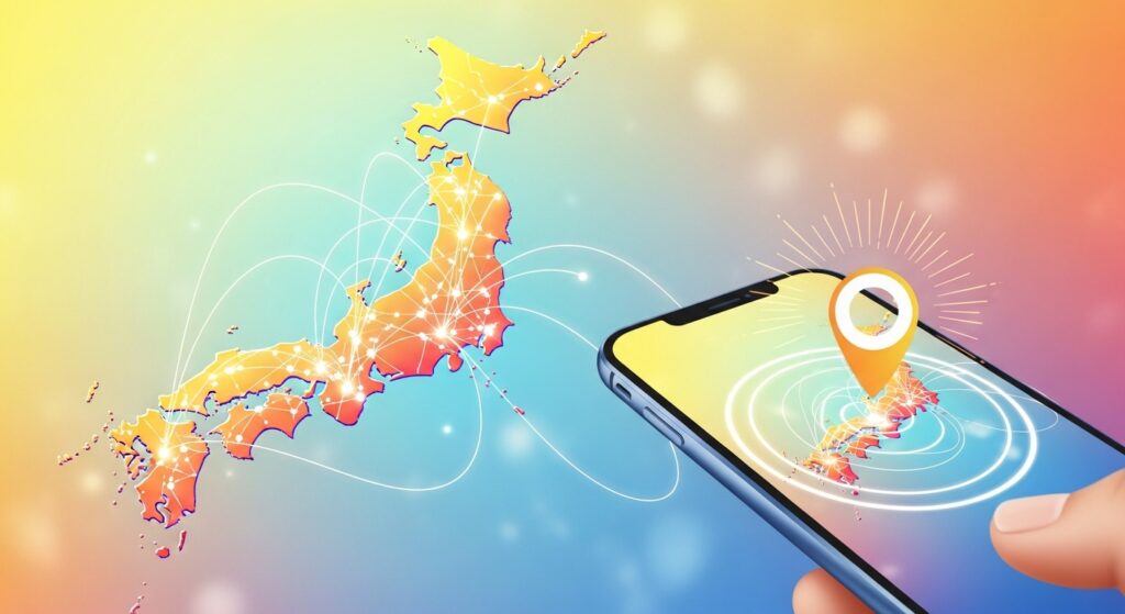 日本地図とスマートフォン
