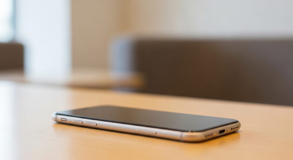 テーブルの上に置かれたスマートフォン