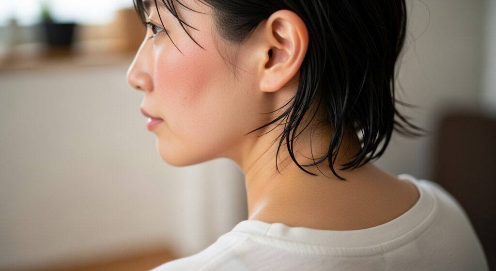 首筋が少し赤くなっている女性