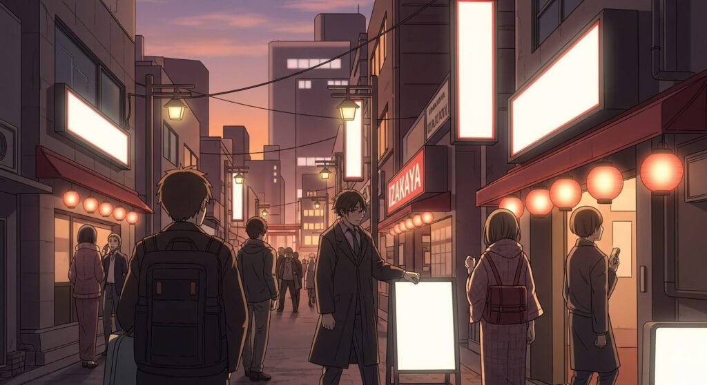 夜の居酒屋が並ぶ通り