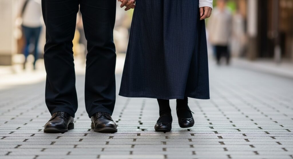 身長差のあるカップルの足元