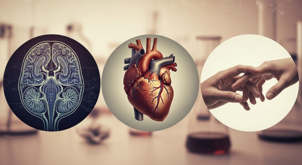 脳のイメージ図やハートのイラスト、または二人の手が触れ合う瞬間のクローズアップ
雰囲気：科学的でありながら温かみのあるイメージ