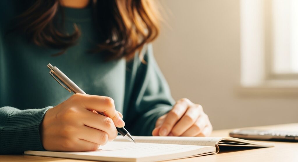 ノートに書いてる女性