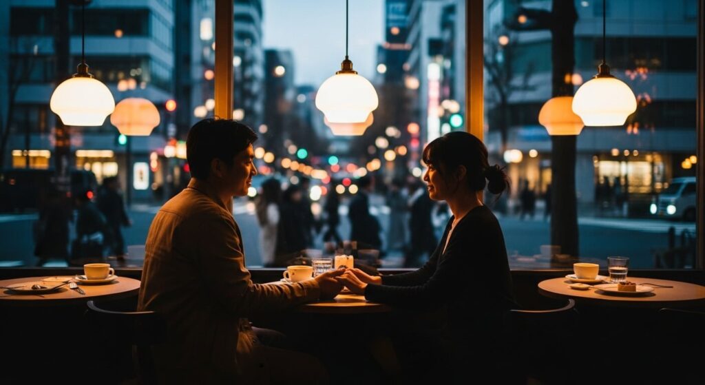 恋人がカフェで向かい合っている