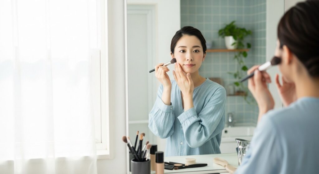 メイクをする女性