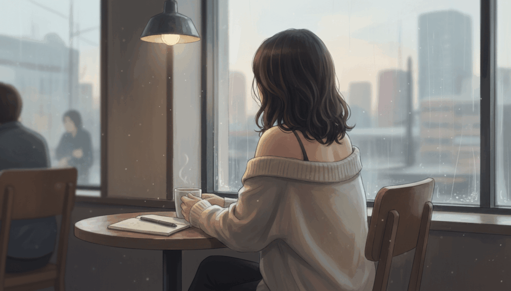 外を眺めている女性