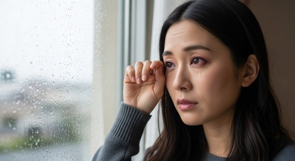 感情的に泣いている女性