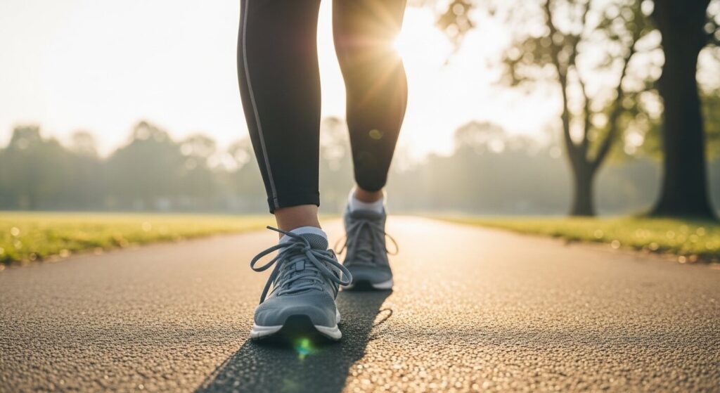 朝日の中をランニング