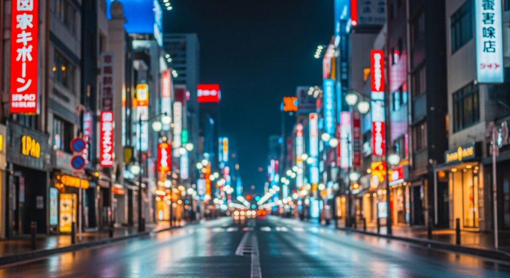 大阪の街並みネオンがにぎやかな通り