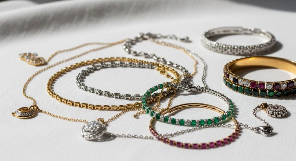 華奢なアクセサリー（ネックレスやブレスレット）