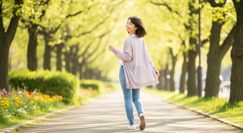 公園を歩く女性