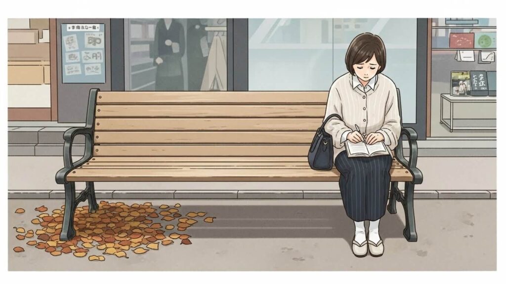 ベンチに座る女性