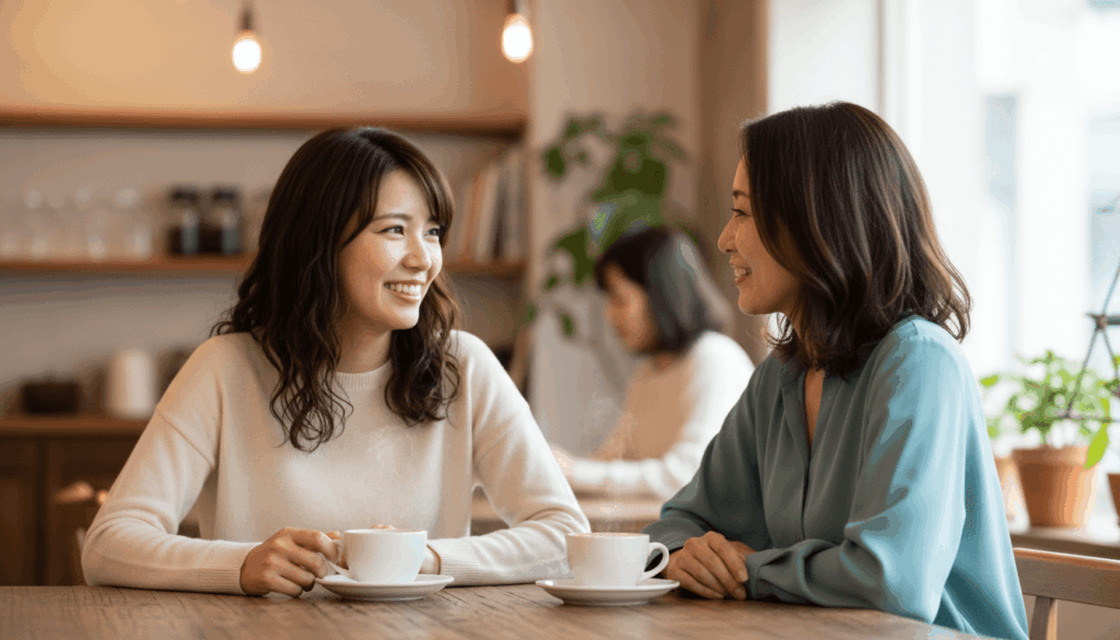 向かい合って話している女性2人