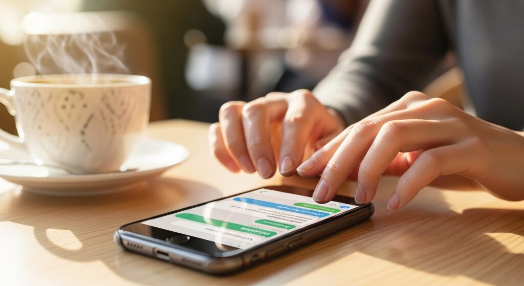 スマートフォンでメッセージを打っている