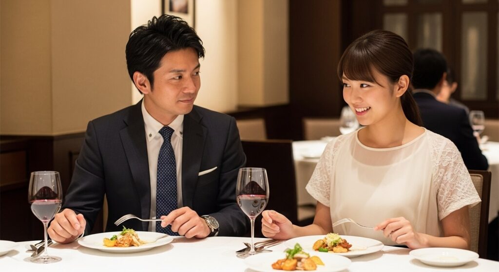 レストランでスコートする男性