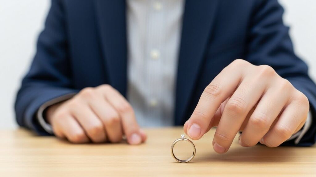 結婚指輪を外して置く男性