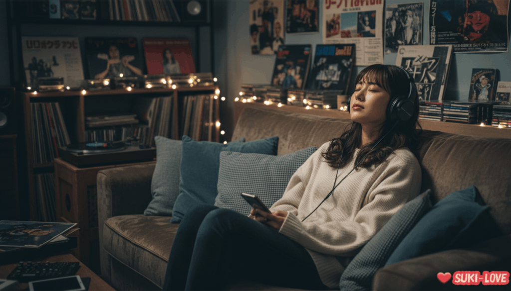 音楽に没頭する女性