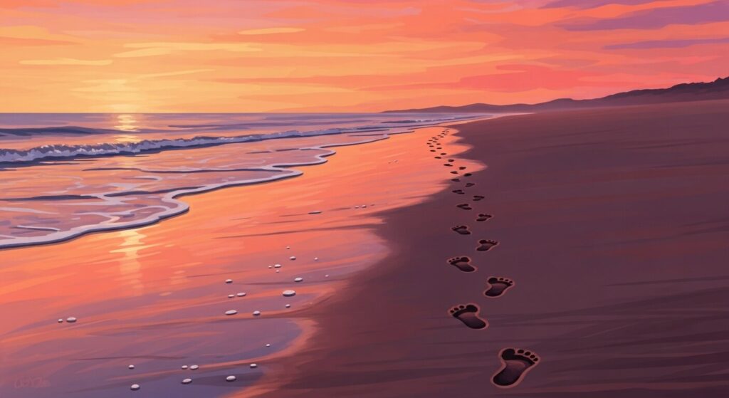 砂浜に足あとが一人分