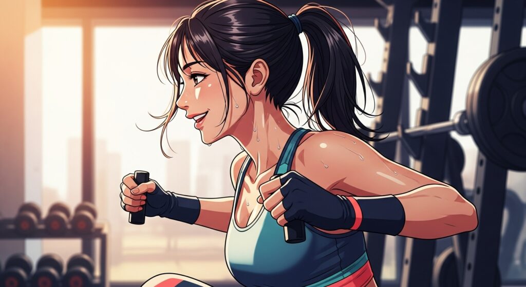 ジムでトレーニングする20代女性の横顔