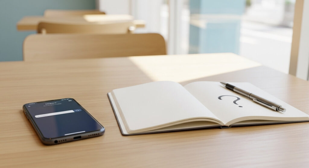 ？が書かれたノート