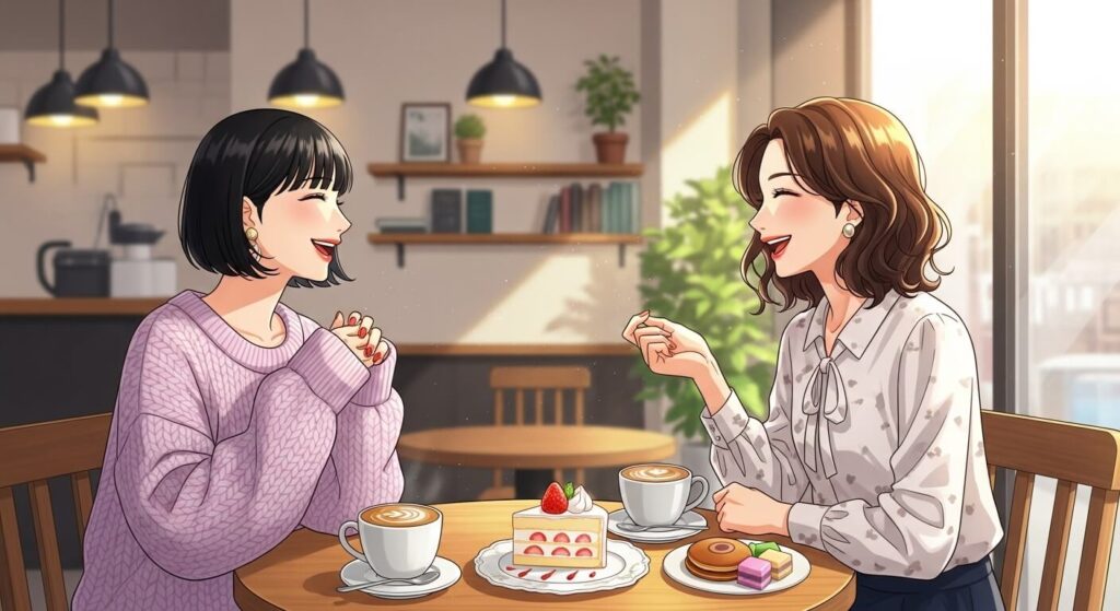 カフェで談笑する女性２人