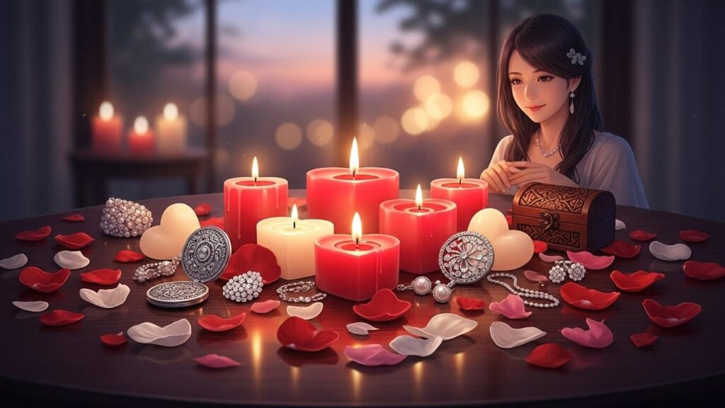 キャンドルに囲まれた女性