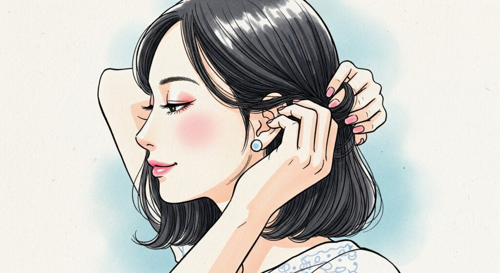 女性が髪をかき上げる仕草