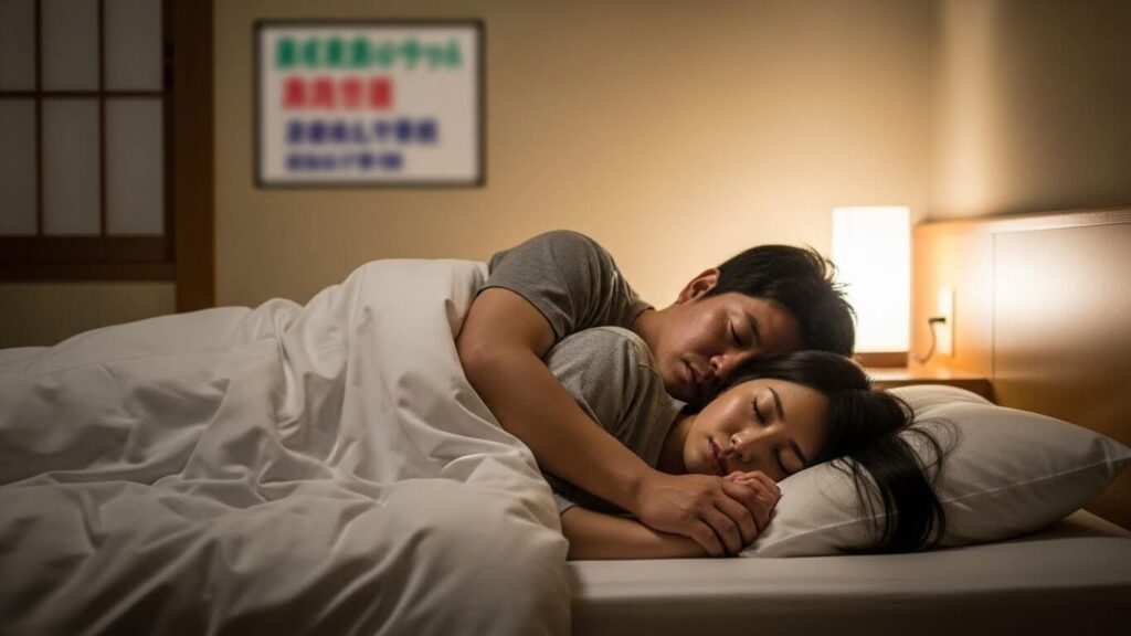 男女が抱き合って寝ている