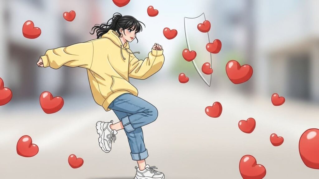 ハートを避ける女性