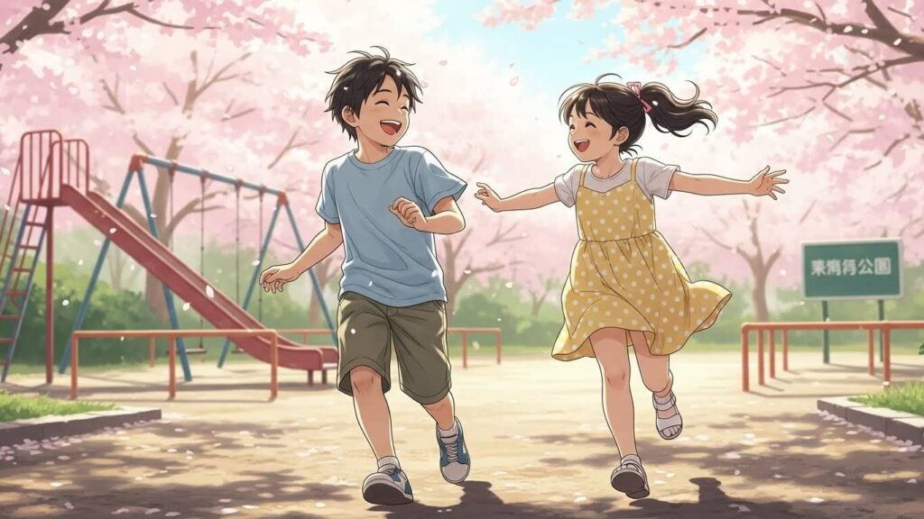 子供の頃に幼馴染と遊ぶ