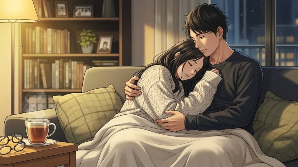 ソファーで寄り添う2人