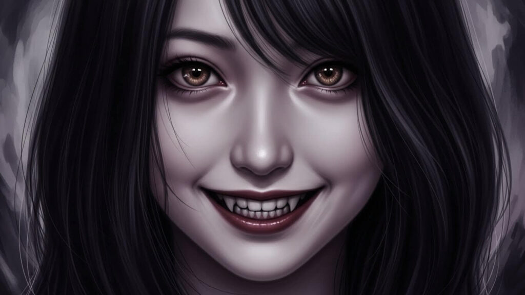 怖く微笑む女性