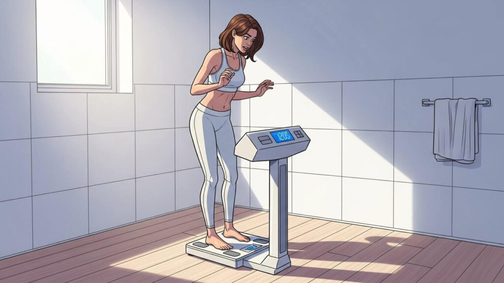 体重計に乗る女性