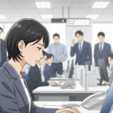 オフィスで男性の視線を避ける女性